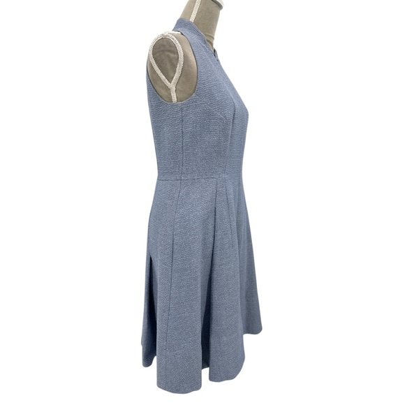 Akris Punto Textured Zip-Front Sleeveless Fit & Flare Dress -Steel Blue - Size 8 - Picture 5 of 11